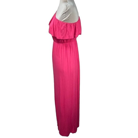 Color Me Red One Shoulder Jersey Maxi Dress Raspberry size L Large - Picture 2 of 5